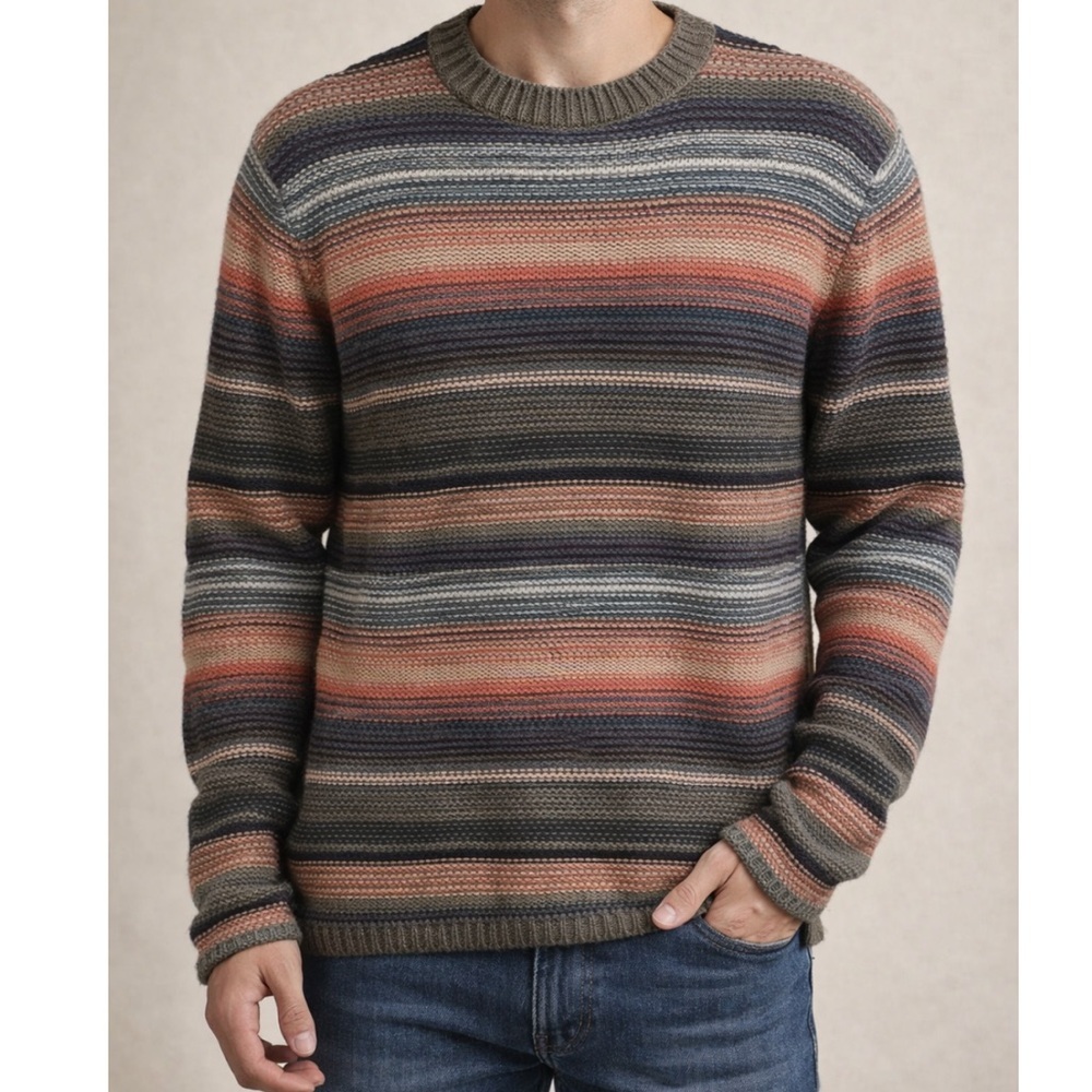 Ermenegildo Zegna Vintage Striped Crewneck Sweater in Olive, Navy & Rust
